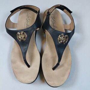 Life Stride Zeeta Sandals Black 9.5M Thong Hook & Loop  Adjustable Ankle Strap